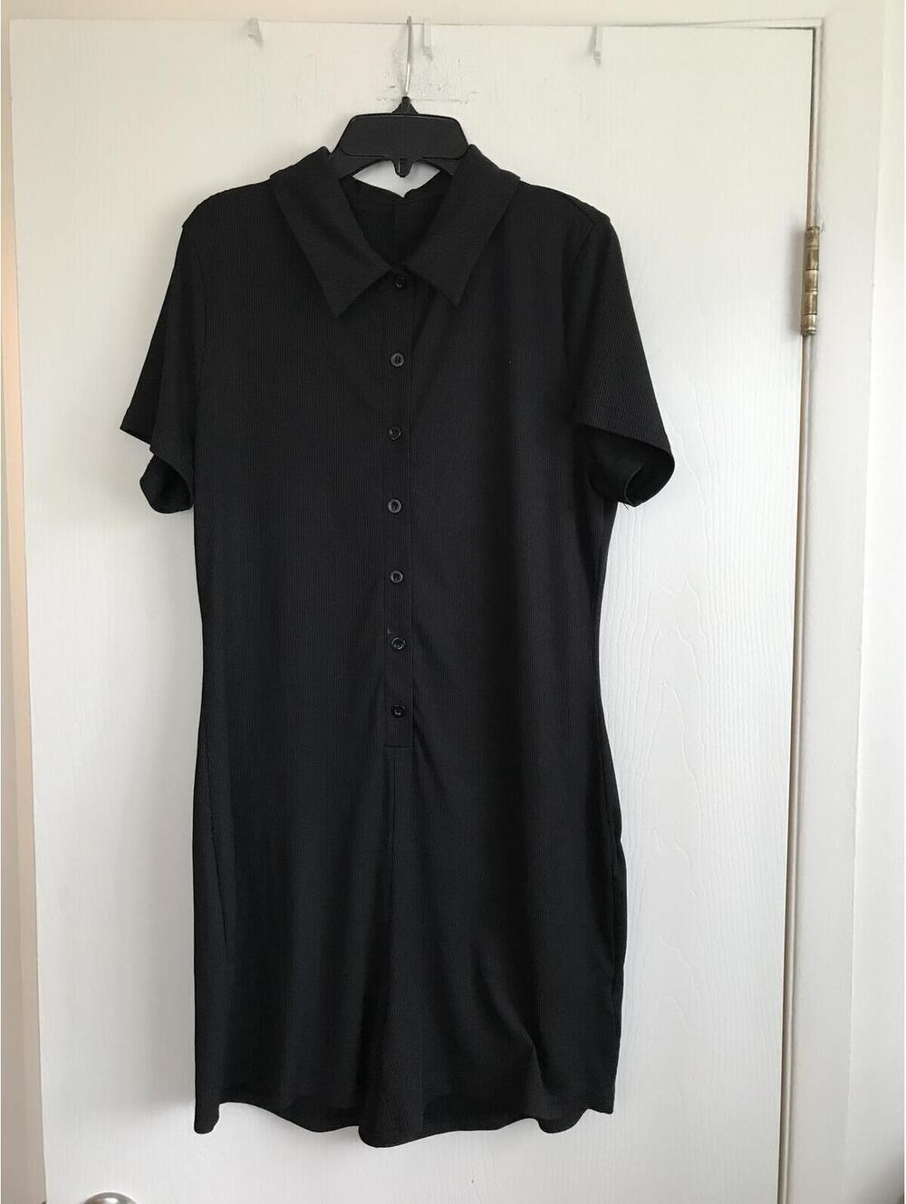 Black Short Sleeve Button-Up Dress Size XL